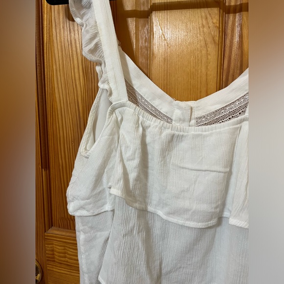 American Eagle Ruffle Button Front White Tank Top Blouse - Picture 6 of 9